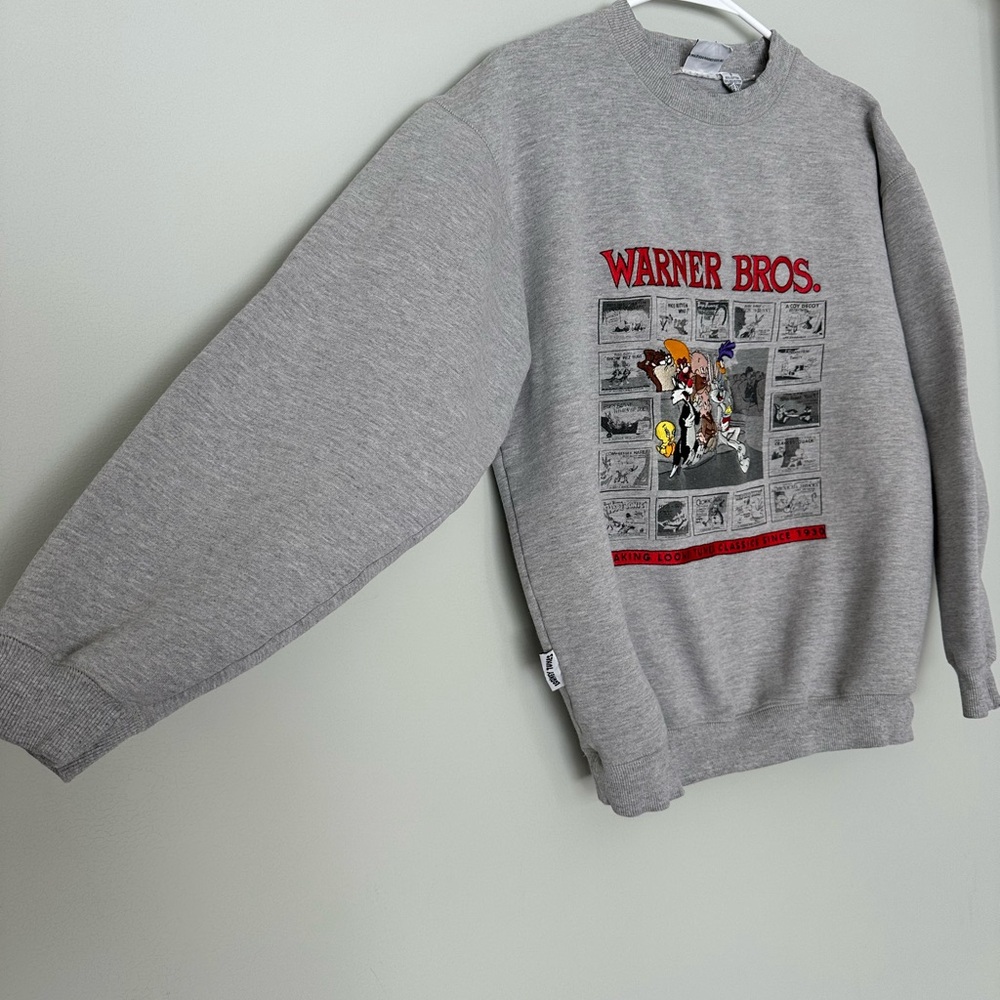 VINTAGE Warner Bros. Gray Cartoon Graphic Crew Neck Sweater, SMALL - Picture 3 of 11
